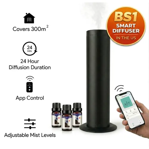 Smart Home Aromatherapy Diffusers Kit Set - 3 Scented Diffuser Oils, App Control, Hotel-Inspired Room Fragrance, 1250 Sqft Large Coverage, Aromatic Fragrance Machine Alternative to Sprays, Luxury Home Vibe