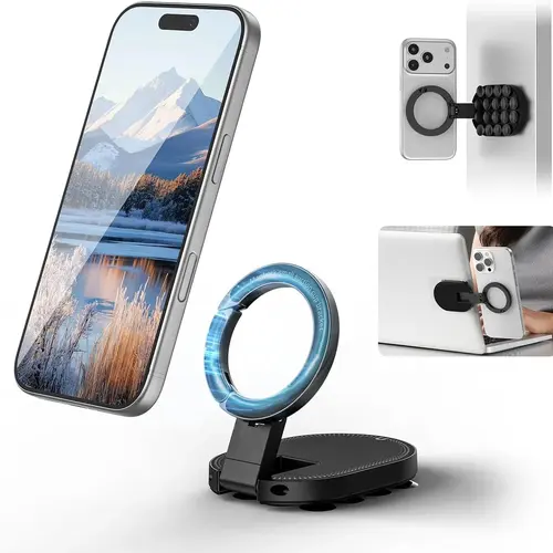 FUDUOO MagLock Suction Cup Phone Mount Desktop Stand for iPhone 17 16 15 14 with Suction Bottom for Wall Glass