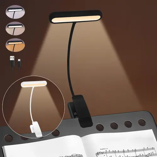 Clip-On 24 LED Rechargeable Book Light - Indoor Eye-Caring Reading Lamp with 3 Color Temperatures, Stepless Dimming, Memory Mode, 80H Runtime, Lightweight Design for Bed Reading, Travel (For Adults)