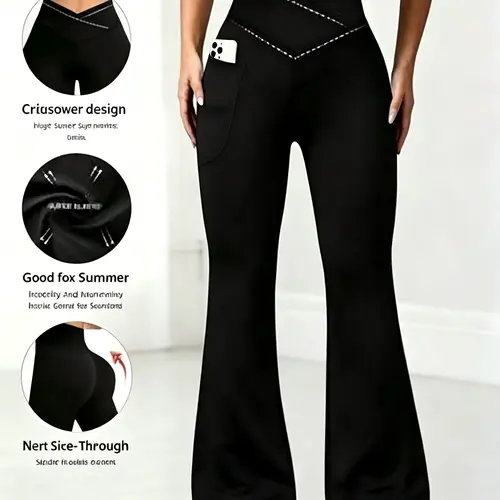Women's High-Waisted V-Cross Flared Leggings - Workout Leggings, Athletic Pants, Activewear Bottoms, Sporty Joggers for Gym & Athleisure tiktokshopbacktoschool,back to school,back to school haul