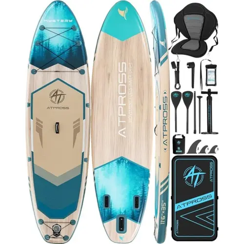 [DealsForYouDays] Unisex 11'6"×35" Inflatable Stand Up Paddle Board for Adults, 450LBS Capacity, Premium SUP with Kayak Seat, Wide Non-Slip Deck, Double-Ended Paddle, 2-Way Pump, Waterproof Phone Bag & Full Accessories (Fishing Use)