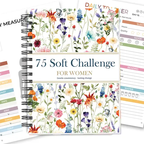 75 Soft Challenge Journal For Women, A5 Spiral 75-Day Habit Tracker Planner, Full-Color Daily Logs, Weekly Reviews, Meal, Water, Workout, Reading Tracker