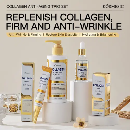 3-in-1 comprehensive collagen skin care set - eye cream + facial essence + body lotion, anti-wrinkle and moisturizing set, suitable for women, to create smooth and radiant skin