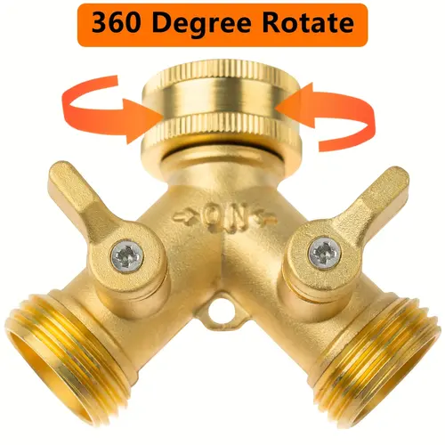 Brass Garden Hose Y Valve Splitter, 2-Way 3/4 Inch GHT Thread Water Adapter with Solid Brass Handle, Durable Garden Accessories for Outdoor Gardening, Lawn Irrigation summerwins