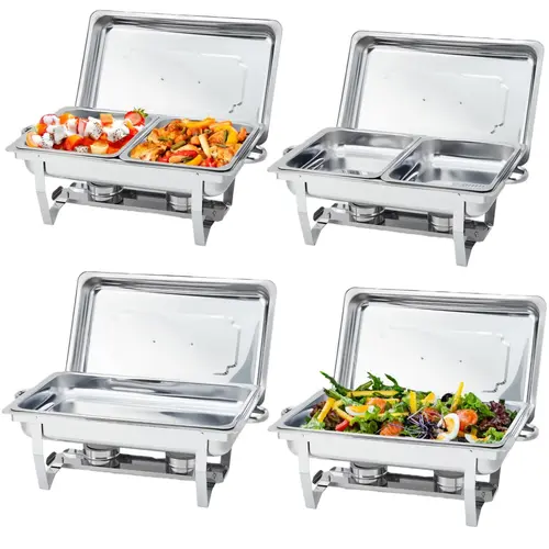 8 Qt Stainless Steel Chafing Dishes with Curved Handles - 4-Pack Buffet Sets, Foldable Frames, 6 Rectangle Pans, Temp Control Food Warmer for Catering, Wedding Events,home decor,camping essentials