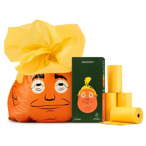 High-Quality Dog Poop Bags with Funny Faces, Unscented, Leak-Proof, 4 Rolls (60 Pieces), Ideal for Pet Owners, Convenient and Practical Supplies