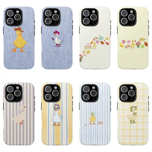 Cowboy Duck Shockproof Hybrid Shell Smartphone Case, Cute Western-Themed Polycarbonate Aesthetic Blue Stripe Design, Durable Protector for iPhone 17,16,15,14,13,12,11Pro,Pro Max,Plus Devices, Cellphone, Protection, Shock-Absorbing T back to school