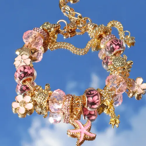 Classic Cherry Blossom Charm Bracelet, Fashion Ocean Style Starfish Shell DIY Bracelet, Cherry Blossom Charm Bracelet, Butterfly Flower Fashion Bracelet, Fashionable Bracelet