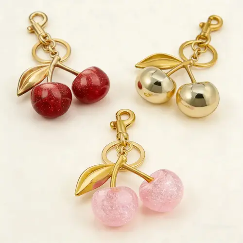 Women's Cherry Shape Shiny Finish Bag Charm - Decorative Key Accessory, All-Match Trendy Purse Decoration, Ideal Birthday Gift