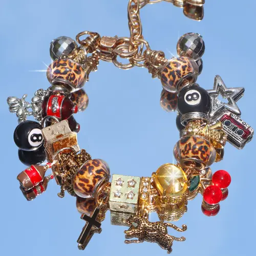 Leopard Print Ball Charm Bracelet, Cherry Cross Festival Bracelet, Music Festival Bracelet, Unique Charms, Trendy Bangle, Beaded Charm Bracelet, Durable Bracelet, Creative Bangle, Attraction Bracelet, Exquisite Trendy Bracelet