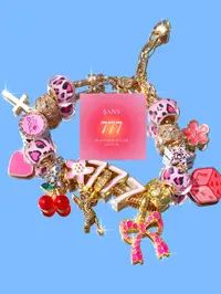 Y2K Chunky Charm Bracelet, Lucky 777 Cross & Cherry Dangle Bracelet with Leopard Print Beads, Pool Ball 7 Design Bracelet, Trendy Star Girl Jewelry, Beaded Bracelets