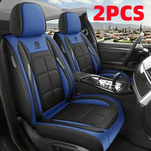 2PCS Full-Wrap Front Double-Seater Car Seat Protectors with Lumbar Pillows - Waterproof Wear-Resistant PU Leather Muscle Cushion - All-Season Auto Accessories, Seat Protectors Cushion