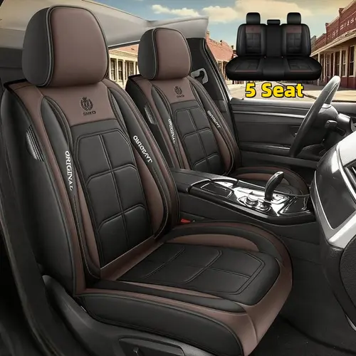 Car Seat Covers, 5-Seat Set Leather Scratch Guard - Wear-Resistant PU Leather - Full-Body Front & Rear All-Season Protection - Snug Wrap Fit Stays Put During Rides, Leather Seat Covers