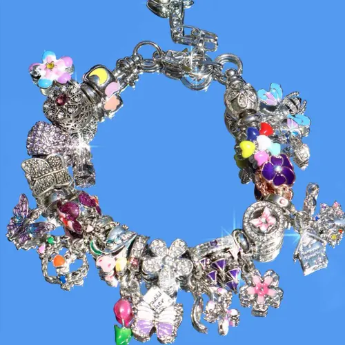 Vintage Flower Charm Bracelet, Cherry Blossom Bracelet, Tulip Flower Bracelet, Vintage Butterfly Bracelet, Vacation Style Bracelet