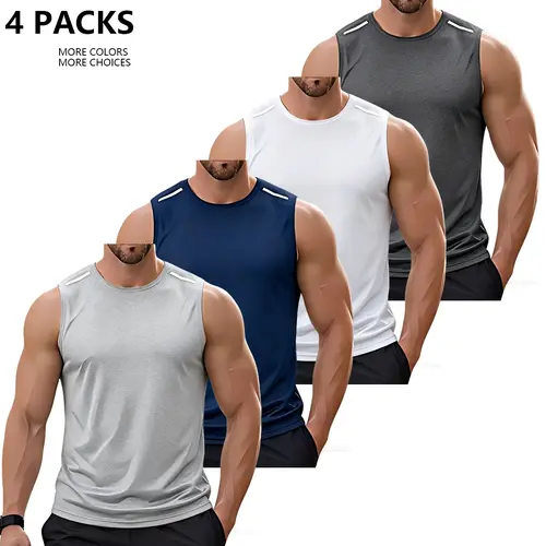 4PCS Men's Solid Color Round Neck Tank Top, Loose Casual Comfy Classic Crew Neck Sleeveless Top for Summer, Men's Clothes for Daily Wear, Casual Loose Fit,back to school,back to school shopping