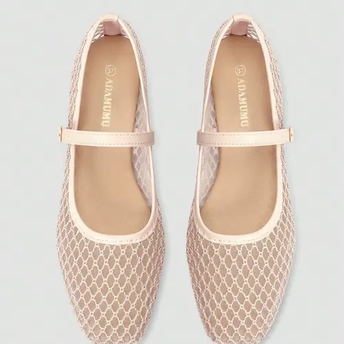 Women's Mesh Breathable Ballet Mary Jane Flats, Square Toe, Metal Buckle Strap, Comfortable Low Heel Shoes for Daily Commute, Office Commuting Shoes, Walking Shoes, Netted Ballet Flats, Feminine Balletina Flats, Fashionable Flats
