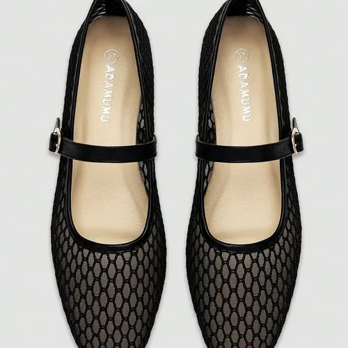 Breathable Mesh Square Toe Classic Mary Jane Flats, Commuter Date Versatile Casual Summer Shoes, Comfortable Low Heel Footwear for Women, Walking Shoes
