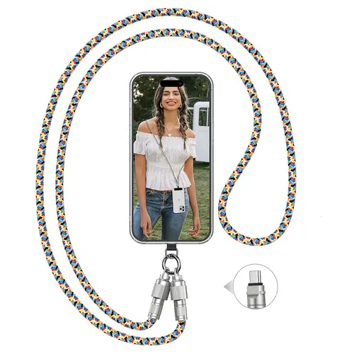 Phone Lanyard Crossbody USB C to USB C Cable Fast Charging Compatible for iPhone 15-17 Series, 60W Cell Phone Neck Nylon Data Transfer Cord for Samsung Galaxy and other USB C Devices, Perfect for Travel, Work and Daily Use