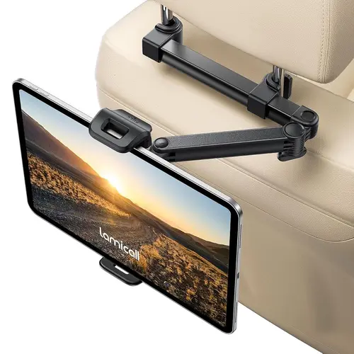 Lamicall Foldable Clip Lockable Car Headrest Mount - Phone Holder for Car, Backseat Interior Accessory for Kids, Fits iPad Pro/Air/Mini, Galaxy Tab, Fire HD, 5.4-13" Devices
