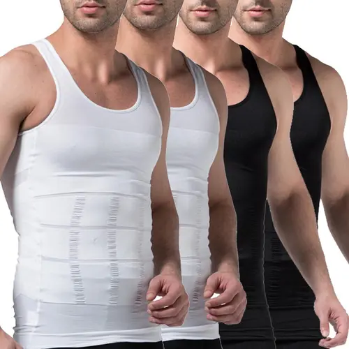 Gihuo 4 Pack Men’s Compression Tank Tops Tummy Control Shapewear Slim Fit Workout Undershirt Breathable Stretch Athletic Activewear Menswear Bestie Operator Biker T-Shirt Sports Fitness Vest Sleeveless Sports Vest