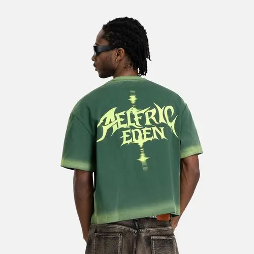 Aelfric Eden Menswear Unisex Vintage Round Neck Shortsleeve Boxy Tshirt - Washed Heavyweight Cotton, Soft Fabric, Gradient Wash, Gothic Graphic Logo Print, Casual Streetwear Tee,summerwins,father'sdaygifts,back to school,back to school shopping