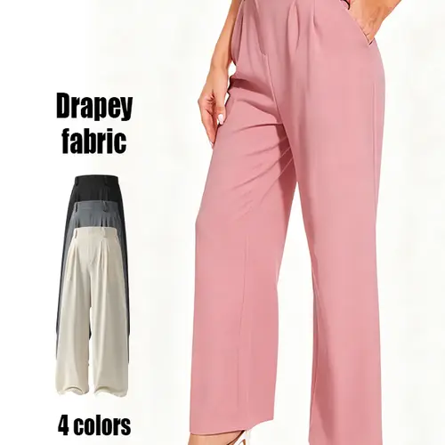 Wide Leg Business Straight Pants Women's High Elastic Waisted in The Back Work Trousers Suit Pants Loose Fit Elegant Flowy Womenswear Bottom