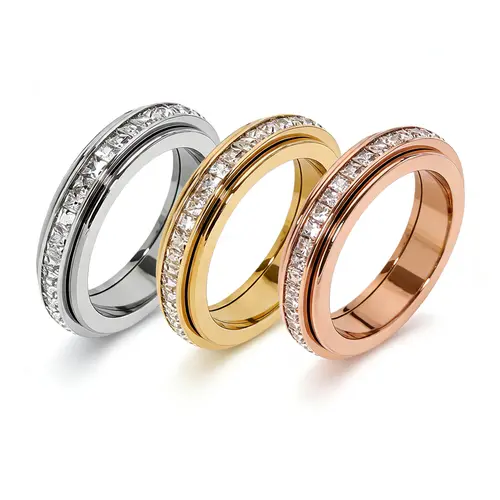 3Pcs Anxiety Rings for Women and men Titanium Steel Spinner Fidget Band Rings Cubic Zirconia Relieving Anxiety Wedding Promise Lucky Rings Comfort Fit Size 5 to 10 lovisa  necklace first bracelet magnetic therapy Copper random black Christian Bible cross