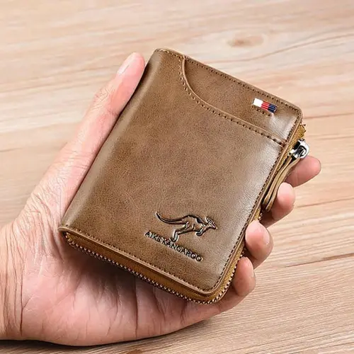 JUSIEX Men's Retro PU Leather Zipper Wallet, Large Capacity RFID Blocking Card Holder with 2 ID Windows, Gift for Men, Rfid Blocking Wallets, Zipper Wallet Design