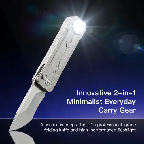 OKNIFE LK Portable 2-in-1 EDC Survival Outdoor Knife - M390 Blade, USB-C Charge Flashlight, Built-In Cells, Seamless Integration, Compact for Camping, Everyday Carry, Outdoor Knives, Outdoor Multifunctional Tools