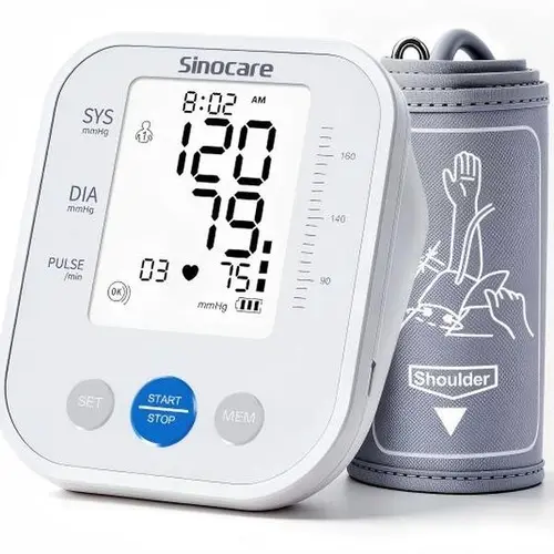 Sinocare Upper Arm Digital Blood Pressure Monitor,HSA/FSA Eligible,Battery-Powered Digital Device, Plastic Adjustable Arm Cuff (8.6"-16.5"), 3-Color Backlit, Irregular Heart Alert, Dual User Mode, Home Use for Adults sohochic
