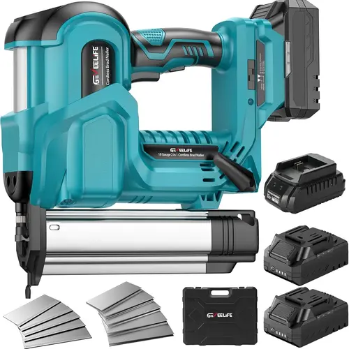 GEVEELIFE Cordless 2" Brad Nailer with 2×2.0Ah Batteries – 2-in-1 18G Nail Gun & Staple Gun, Battery-Powered, 1000 Nails Included, Adjustable Depth, 2 Modes for Wood Carpentry,Gift ideas for Dad