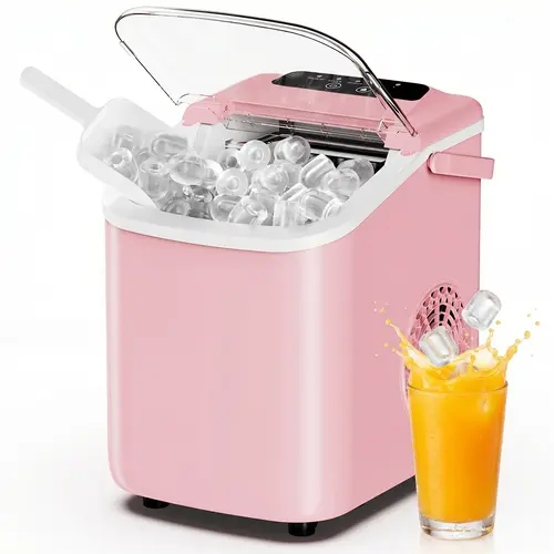 Sweetcrispy Fully Automatic Countertop Ice Cube Makers with Handle, Portable Bullet Ice Machine, 9 Cubes in 6 Mins, 26lbs/24Hrs, Auto-Cleaning, Includes Basket & Scoop, for Home, RV, Fully Automatic Ice Cube Makers