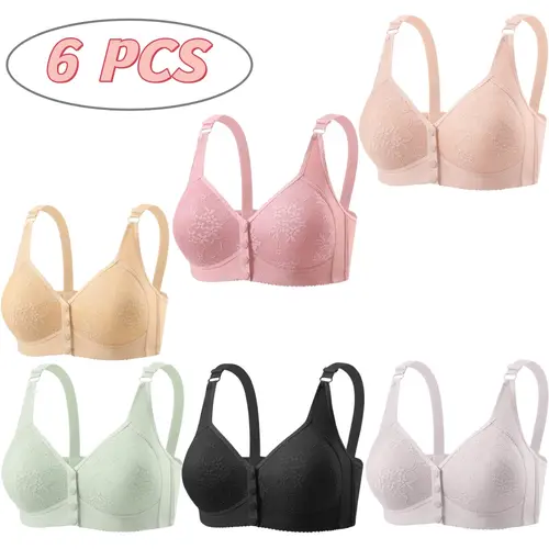 Women's High-Performance Front Closure Wire-Free Bras, 3-Pack/6-Pack 6pcs Mixed Color Embroidery Comfortable Moisture-Wicking Push-Up Mom Tank Lingerie, Adjustable Support Innerwear for Workout & Everyday - YY
