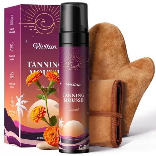 VIVITAN Self Tanner Mousse Kit - 1-Hour Express Tanning with Mitt & Strap | Plant 30% DHA for Long-Lasting Tan | No Orange Tones, Streak-Free & Odorless | Natural Sunless Glow