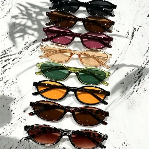 8 Pairs Fashionable Women's Multicolor Oval Frame Tinted Lenses, Modern Minimalist Style, Ideal for Dates & Outdoor Activities, Casual Beach Stylish Sunglasses