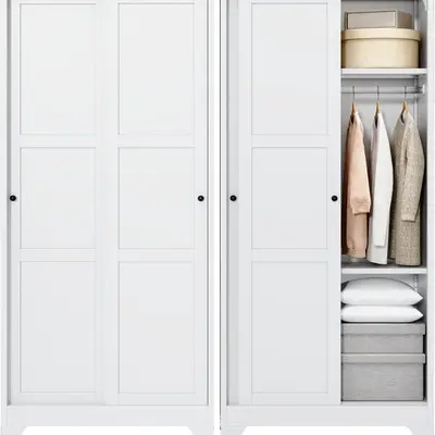Letaya Steel Anti-Rust Wardrobe Closet - 20" Deep Waterproof 68"H Clothes Storage for Apartments, Adjustable Sliding Doors, Shelves, Metal Fasteners, Heavy-Duty Formaldehyde-Free Construction, White, Assembly Required