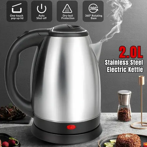2-liter Stainless Steel Electric Kettle, Rapid Boiling, Automatic Power-Off, Dry-Burn Protection, Large Capacity Design, silvery Color, Suitable for Household and Kitchen Use#DealsForYouDays,home essentials