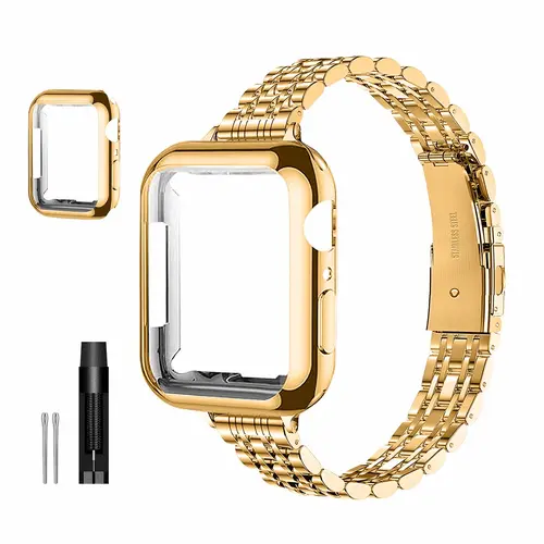 Watch Band with Watch Case (Band & Case Only), Stainless Steel Watch Band with Watch Case, Watch Accessories Compatible with Apple Watch 9/8/7/6/5/4/3/2/1/SE/SE2, Smart Watch Accessories