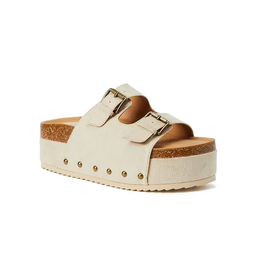 JUSTFAB Women's Open-Toe Platform Wedge Sandals - Breathable Suede Cork Chunky Slip-On, Adjustable Buckle, Antislip Comfy Summer Walking Footwear, Women's Shoes