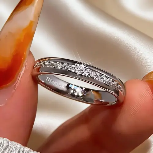 Women's 5-Piece Elegant Bohemian Ring Set - 4mm White Gold Plated Stainless Steel Bands with Cubic Zirconia, Hypoallergenic Tarnish-Proof Female Jewelry for Wedding, Engagement, Sensitive Skin