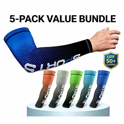 Unisex 5-Pair Solid Color Athletic Arm Sleeves, UPF 50+ UV-Blocking Sun Protection, Lightweight, Breathable, Cooling for Beach, Hike, Park Outdoor Sports, Designed To Cover Arms In Summer Heat, 5 Pairs