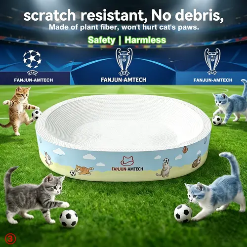 FANJUN-AMTECH Classic 2-in-1 Small Cartoon Cat Scratcher & Bed Box - Dust-Free Oval, Anti-Slip Base, Durable Corrugated Cardboard, Safety Play & Sleep Pet Furniture for Indoor Cats, Summer Pet Supplies