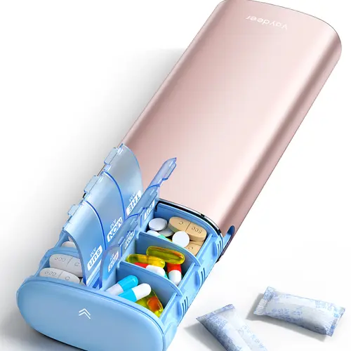 Vaydeer Metal 7 Day Pill Organizer 2 Times a Day – AM PM Weekly Travel Pill Case with Moisture-Proof Desiccant, Airtight Large Capacity Pill Box for Vitamins, Medications & Supplements (Rose Gold),back to school,back to school haul