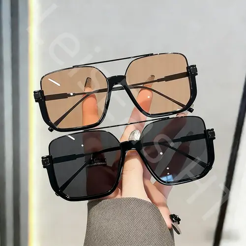 2-Pack Oversized Square Double Bridge Sunglasses, American Retro Fashion Versatile Casual Glasses, UV Protection Sports Eyewear, Daily Sun Shade for Outdoor Plans