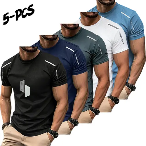 Men's 5-Pack Quick-Dry Sports T-Shirts, Breathable Male Athletic Tops for Running, Training, T Shirt, Gym Tees, Athletic Tee good graphic graphic tees
