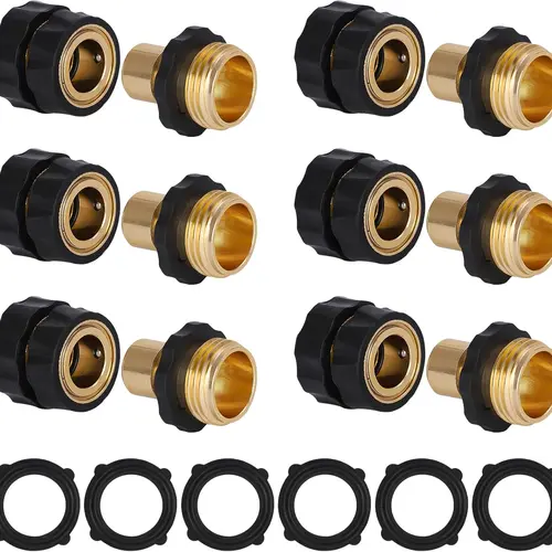 6 Sets 3/4" Male-Female Garden Hose Quick Connector Fittings with 6 Rubber Washers, Garden Hose Adapter, Outdoor Backyard Accessories, Father's Day Gift