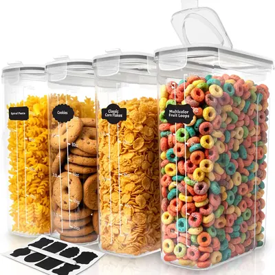 Utopia Kitchen 4-Pack 4L Airtight Reusable Food-Grade BPA-Free Kitchen Plastic Containers - Leakproof, Fogproof, Non-Porous Airtight Container Set with Label & Chalk ID for Pantry, Refrigerator Organization