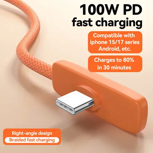 KAXOE 100W Right Angle 90 Degree PD Fast Charging Cable, USB C Type C Data Cord, Compatible with iPhone 15-17 Series/Android and More, Mobile Cell Phone Fast Charging Data Cable,back to school,back to school haul