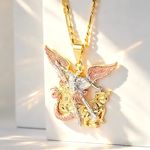 St. Michael Necklace, 14K Plated, Vintage and Elegant Design, Unisex, Perfect for DailyWear,, Party, Christmas, Halloween Gifts, Daily Accessories, Pendant Religious Necklace, Everyday