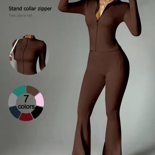 Women's 2 Piece Sport Set, Long Sleeve High Waist Pants, Quick Dry Yoga, Slim Fit Gym Wear, Casual Exercise Clothing